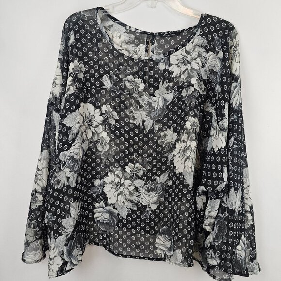 Sheer Floral Layered Look Business Casual Modern Chic Flowy Elegant Top Women XL - Picture 1 of 13